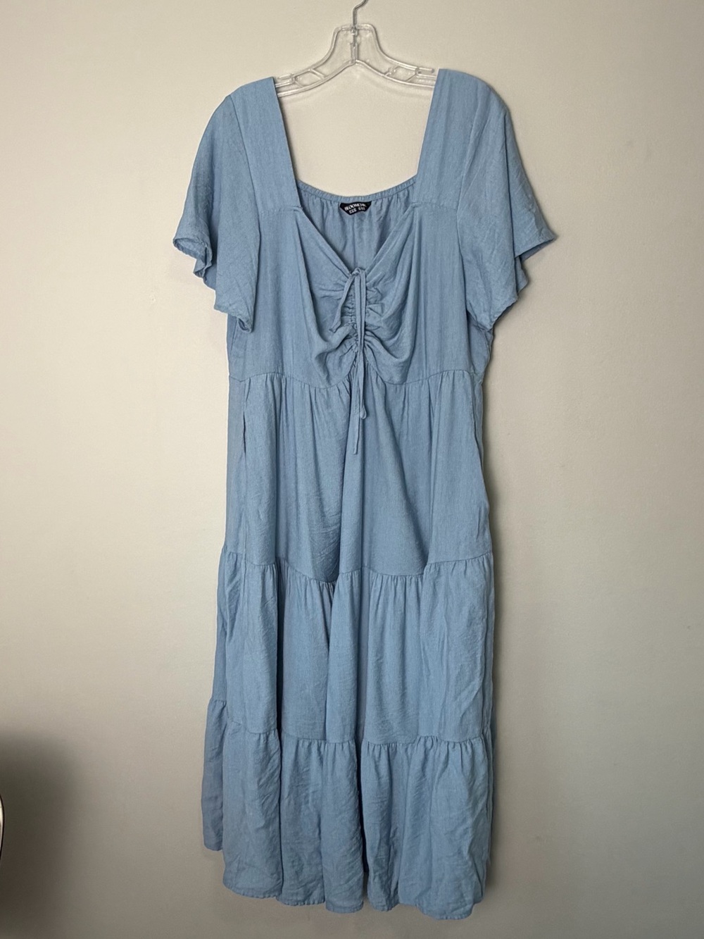 BloomChic Sweetheart Drawstring Pocket Tiered Dress Light Blue 18-20/2X